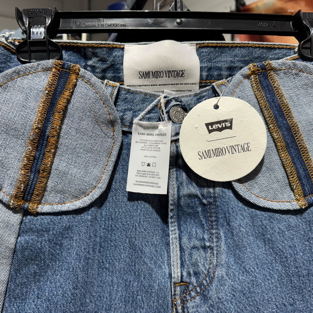 Sami Miro Vintage Levi’s Upcycled Porterhouse Circle Cut out Jeans